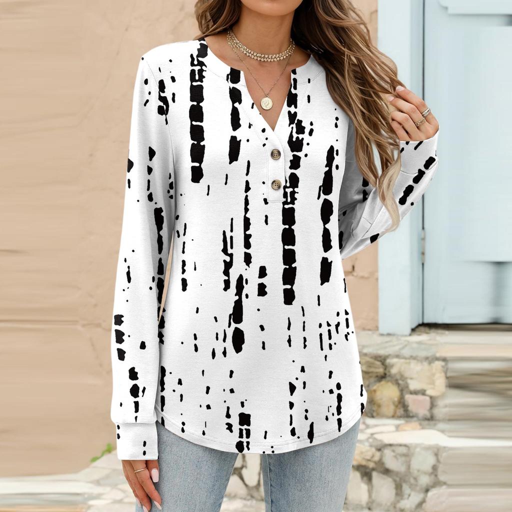 Women's Fashion Casual Printed Long Sleeve T-Shirt Pullover Top