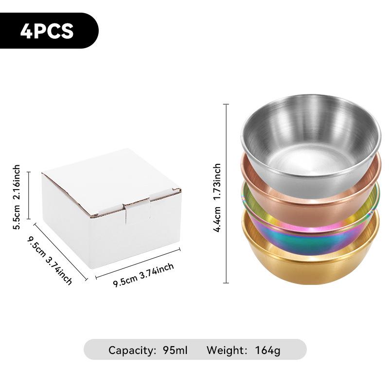 4-Piece Set of Gold 304 Stainless Steel Round Seasoning & Dipping Bowls for Soy Sauce