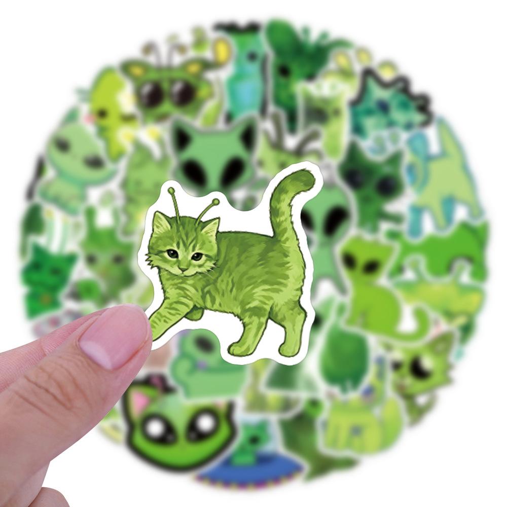 10/30/55pcs Green Alien Cat MEME Graffiti Stickers Abstract Creative Decals DIY Stationery Fridge Suitcase Funny Cartoon Sticker