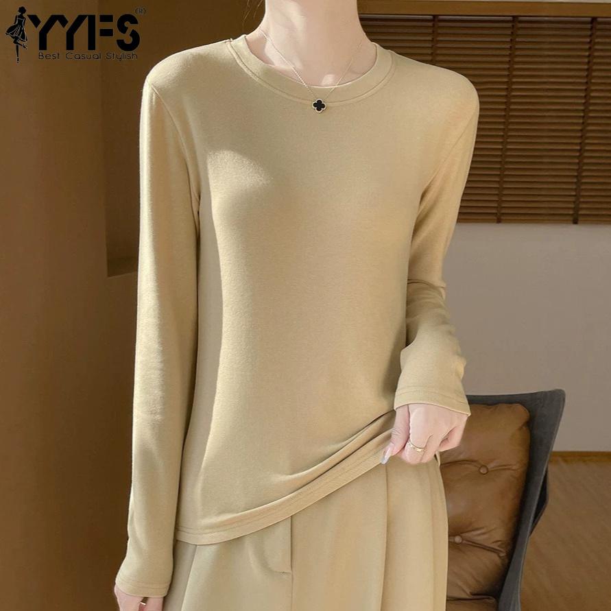 YYFS Women's Fashion Casual Solid Color Print Spring Fall Long Sleeve O-Neck Pullovers & Long Sleeves