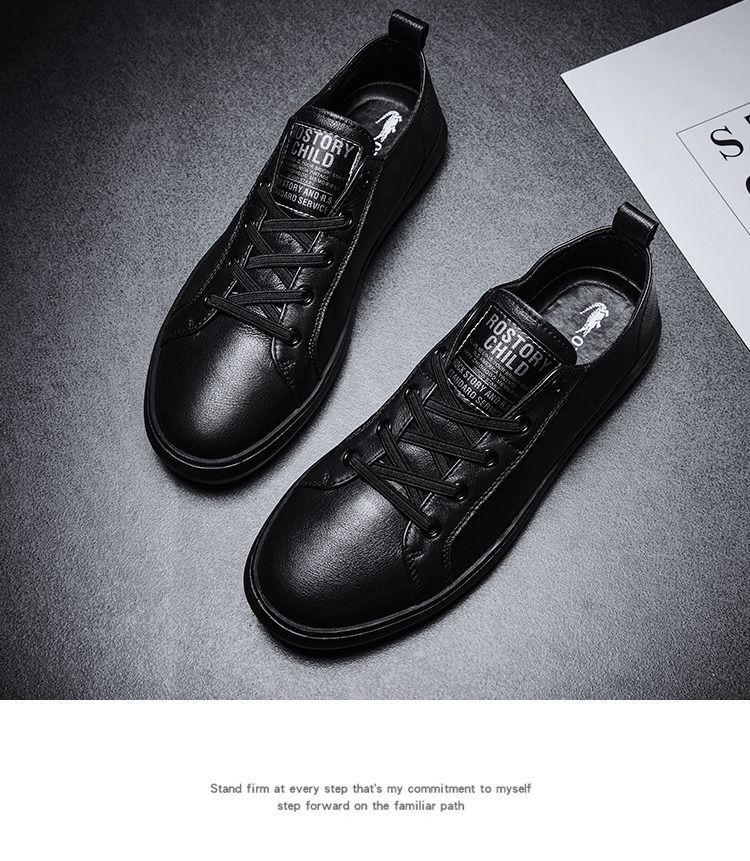 Men's Genuine Leather Sneakers - 2025 Korean Style Casual Versatile White & Black Shoes