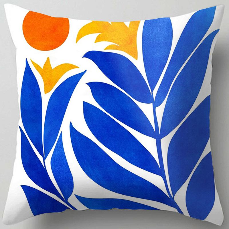 Blue Flower and Leaf Pattern Nordic Style Living Room Sofa Office Cushion Cover Home Decor Waist Pillow