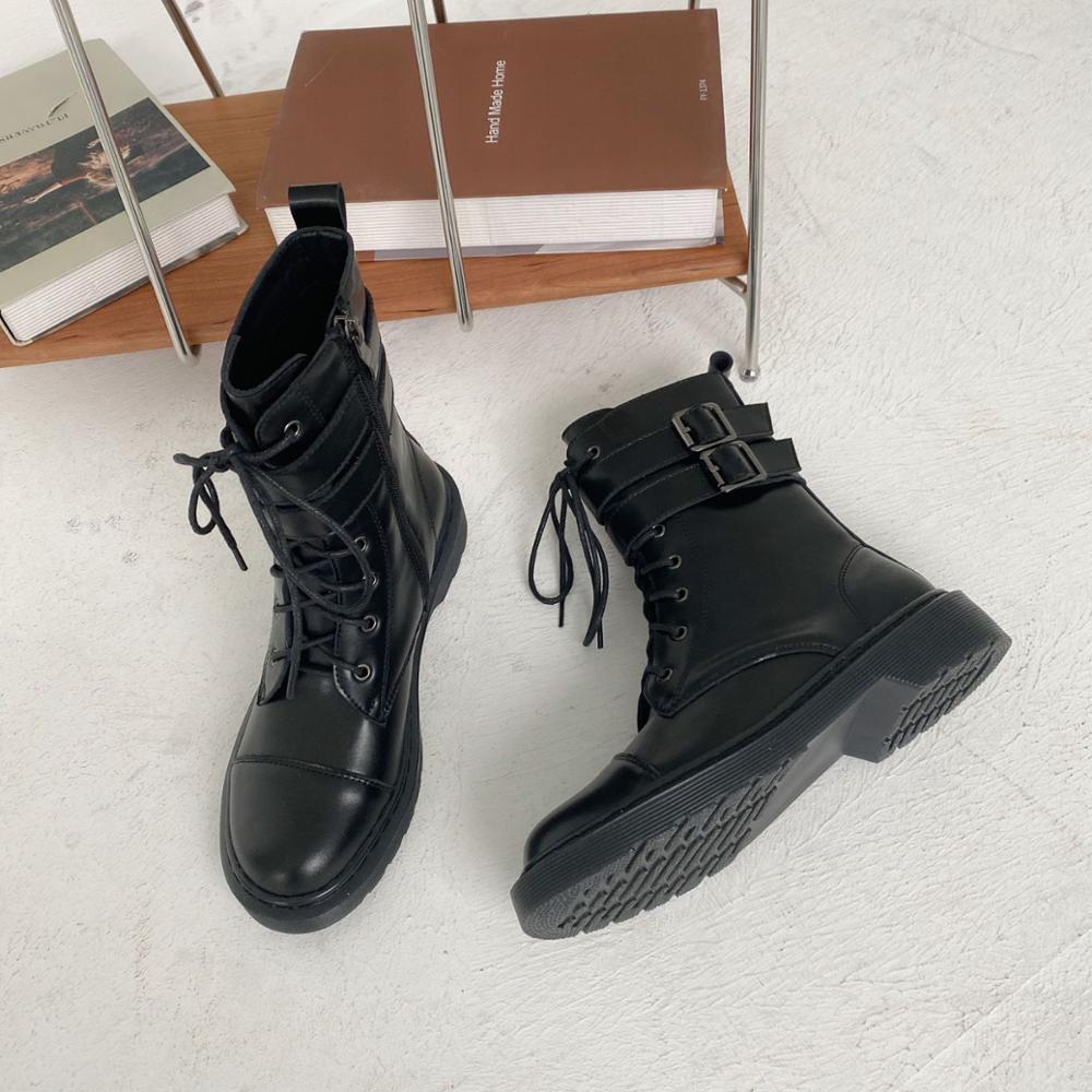 

Модные женские мотоциклетные ботинки с двумя ремешками и пряжками в стиле панк на толстом каблуке в стиле пэчворк из кожи зимние ботинки для верховой езды на платформе с перекрестными шнурками 5 чёрный