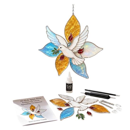 DIY Hanging Ornament Supplies Christian Suncatcher Kit, Stained Glass Style Religious Sun Catcher, Customizable Spinner Art Iridescent for Window