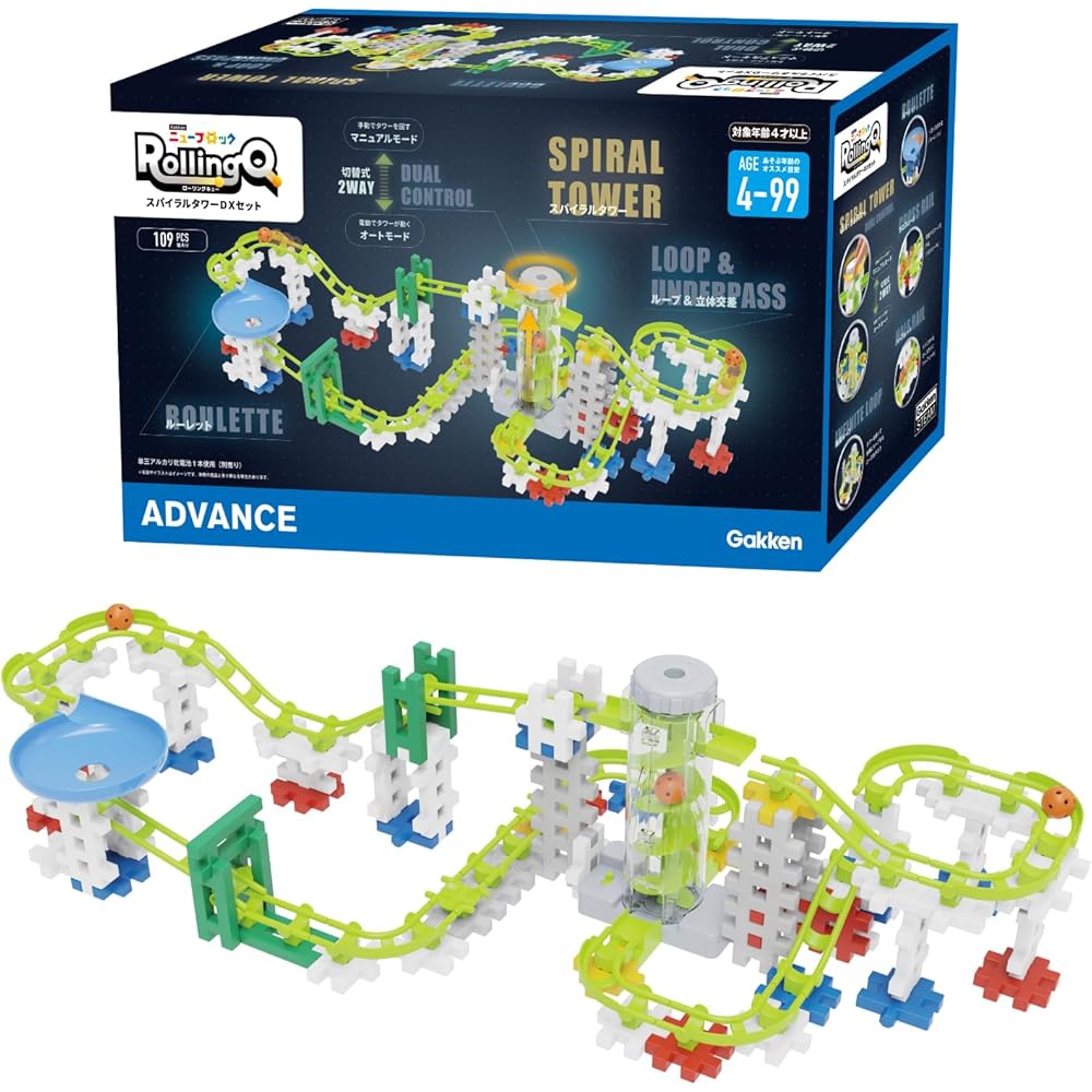 

Gakken New Block Rolling Queue Spiral Tower DX Set 15 Types 109 Parts for Ages 4 and Up