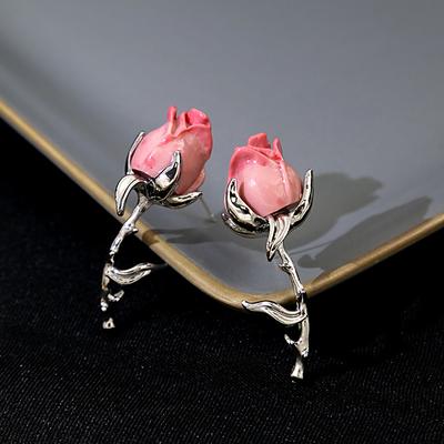 Orecchini a Bottone Serie Floreale Primavera ed Estate Orecchini Rosa Gradiente Romantici per Donna Eleganti Francesi Party Ear Zircone