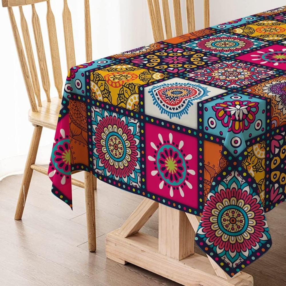 Rectangle Table Cover Ethnic Style Table Protecter Bohemian Mandala Tablecloth Banquet