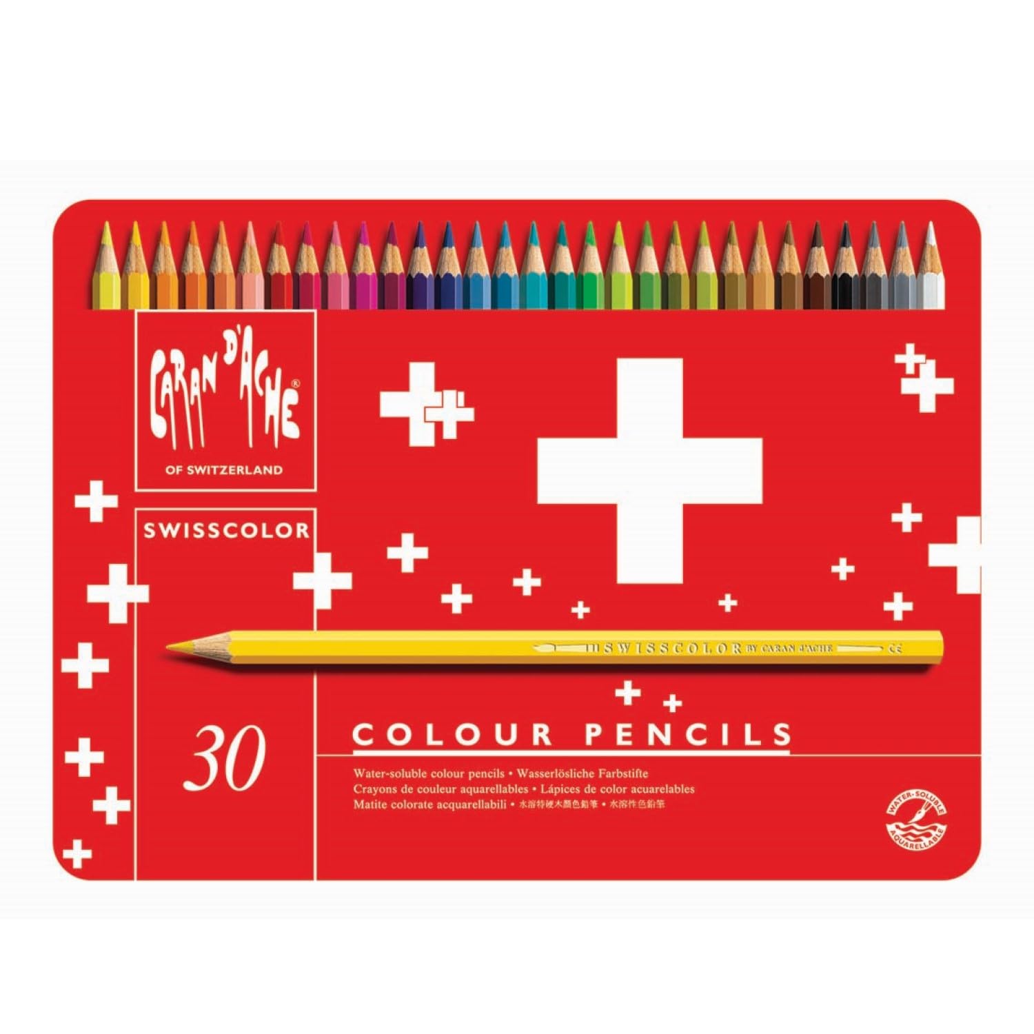 

Набір водорозчинних кольорових олівців Caran Swiss Color із 30 кольорів у банці 1285-730
