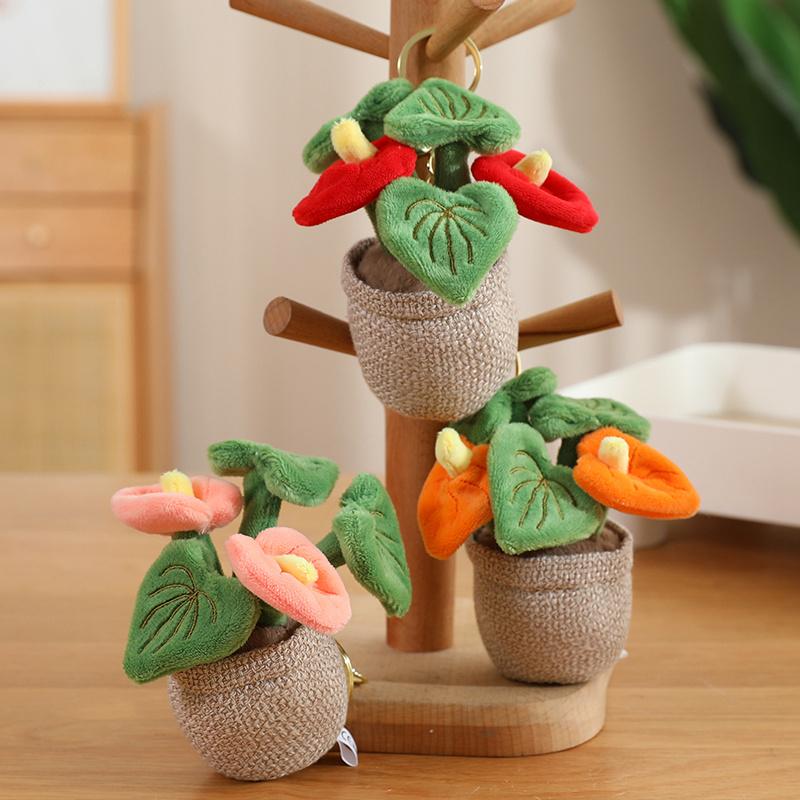1pc Flowerpot Plush Flower Pendant Cute Key Ring Keychain Rose Tulip Anthurium Succulent Plant Stuffed Fashion Accessory Gift