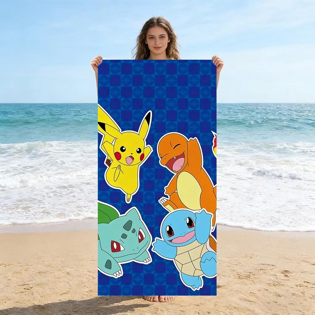 Trendy Pokemon Print Beach Towel,Soft Microfiber Lightweight Quick Dry,Oversized for Travel Camping,Pikachu&Decor Towel for Kids