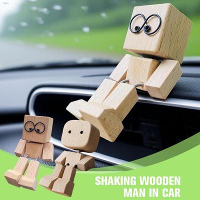 Shaking Wooden Man Car Desktop Decoration Ornament Funny Leg-swinging Gift Robot Mounted Car Aromatherapy Figurine Wooden H9Z5