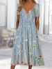 Women's Floral Print V-Neck Short Sleeve Button Front Casual Dress with Pockets