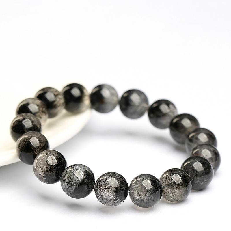 Hongchu Crystal Natural Black Rutilated Quartz Treasure Bowl Bead Bracelet Ice Black Rutilated Quartz Treasure Bowl Bracelet