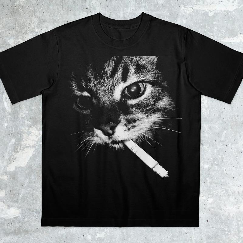Smoking Cat Graphic Tee Y2k Meme Shirts 90s Vintage Bootleg Shirt Summer Unisexs And Unisexs Loose And Breathable Tshirt Top