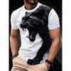 Men's Summer Round Neck T-shirt Short Sleeves Cool Roar Black Panther Portrait Print Men's and Women's Same Style Multiple Color