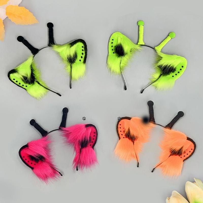 Furry Faux Furs Cats Ears Headbands Foxes Tail Animal Cosplay Costume Plush Alien Creature Costume Accessory for Roleplay Looks, Cosplay Gatherings,