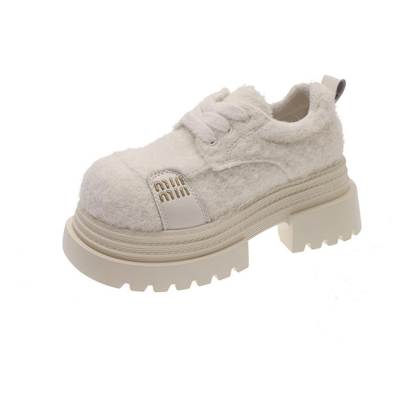 [Fanfna] European big head lace-up muffin platform loafers women's versatile small height-increasing fluffy women's shoes