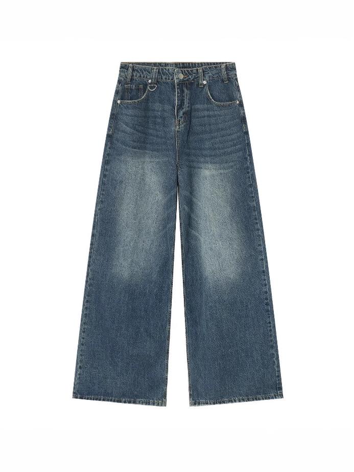 2025 Four Seasons Retro Hong Kong Style Distressed Wide-Leg Floor-Length Jeans