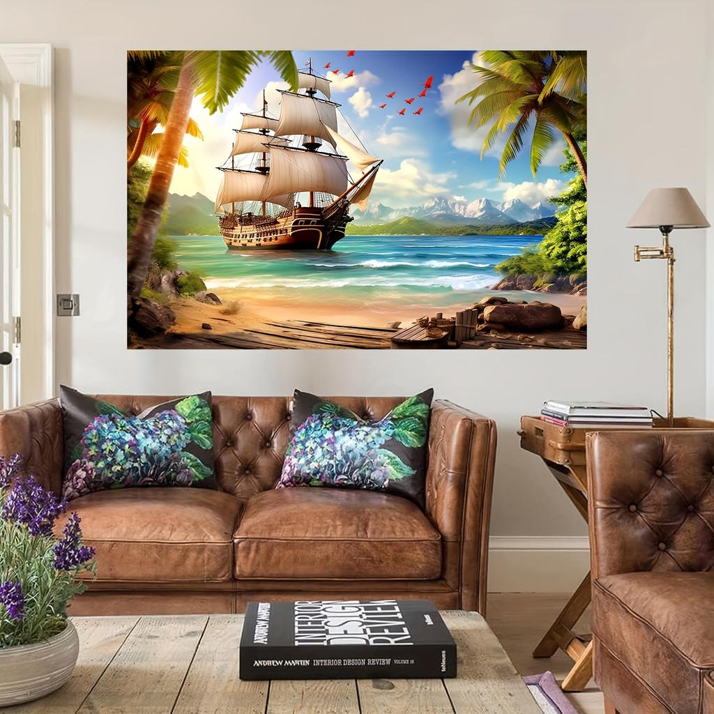 Beach Island Pirate Ship Background Photo Props, Party Home Decor, Party Wall Decor, Birthday Party Background Decor