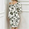 Women Plus Size Asymmetric Cold Shoulder White Green Tulip Floral Print Wrap Bodycon Midi Dress