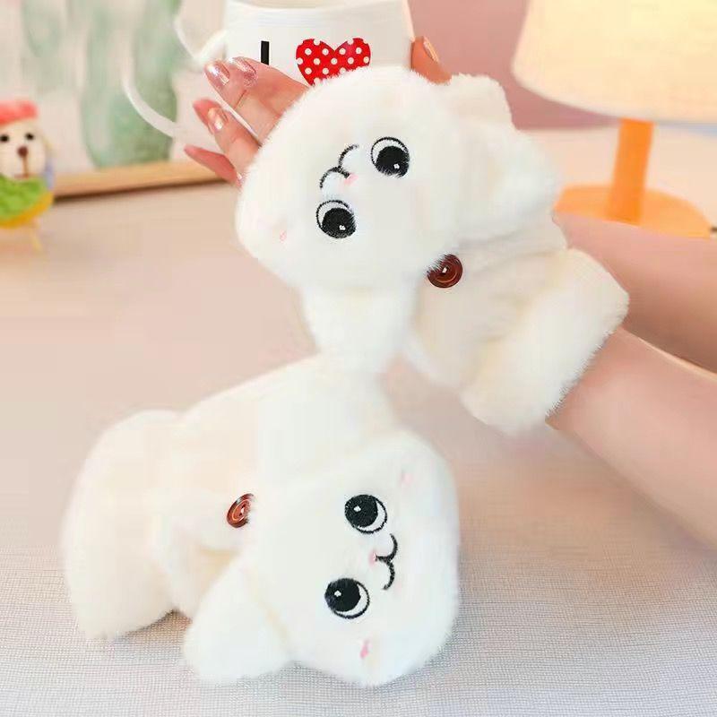 Gloves female winter cute student plush thickened flip cycling cold warm plush gloves female winter