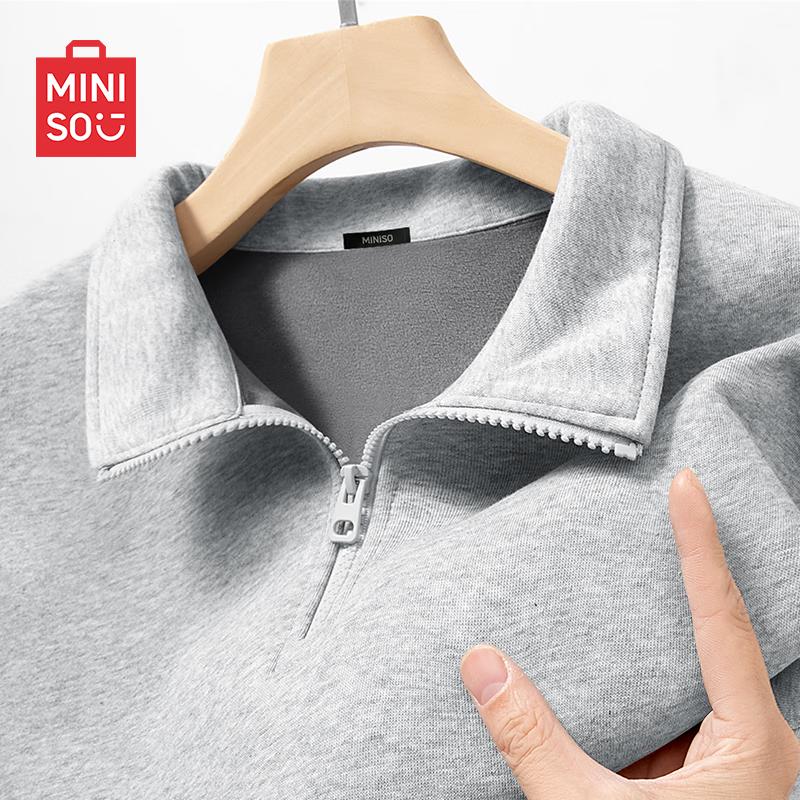 MINISO Men's Fleece-Lined Half-Zip Pullover Sweatshirt
