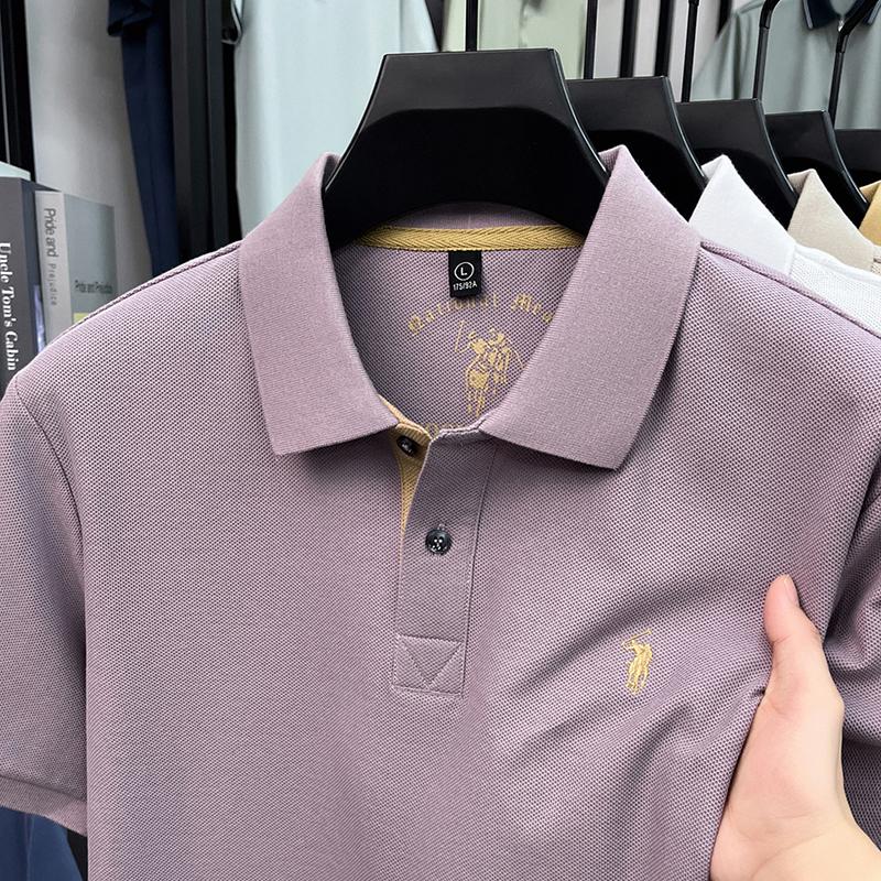 STORN Sommar Broderad Krage T-shirt för Herrar, Casual, Business, Kortärmad Pikétröja, Kortärmad Topp