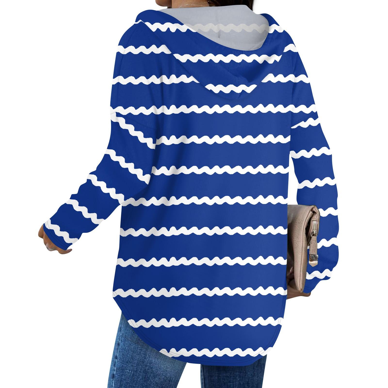 Женские модные толстовки с капюшоном V-образным вырезом с длинным рукавом в полоску — фото 3