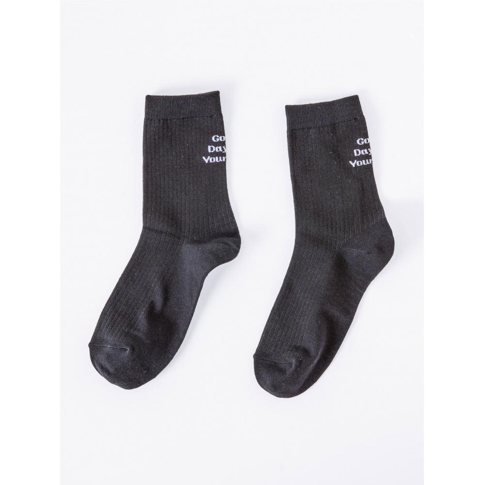 Daiso Womens Lettering Mid Calf Socks Black