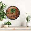 Retro Lucky Four Leaf Clover Round Metal Sign 8x8 Inch Wall Art for Indoor Outdoor Home Kitchen Living Room Decor