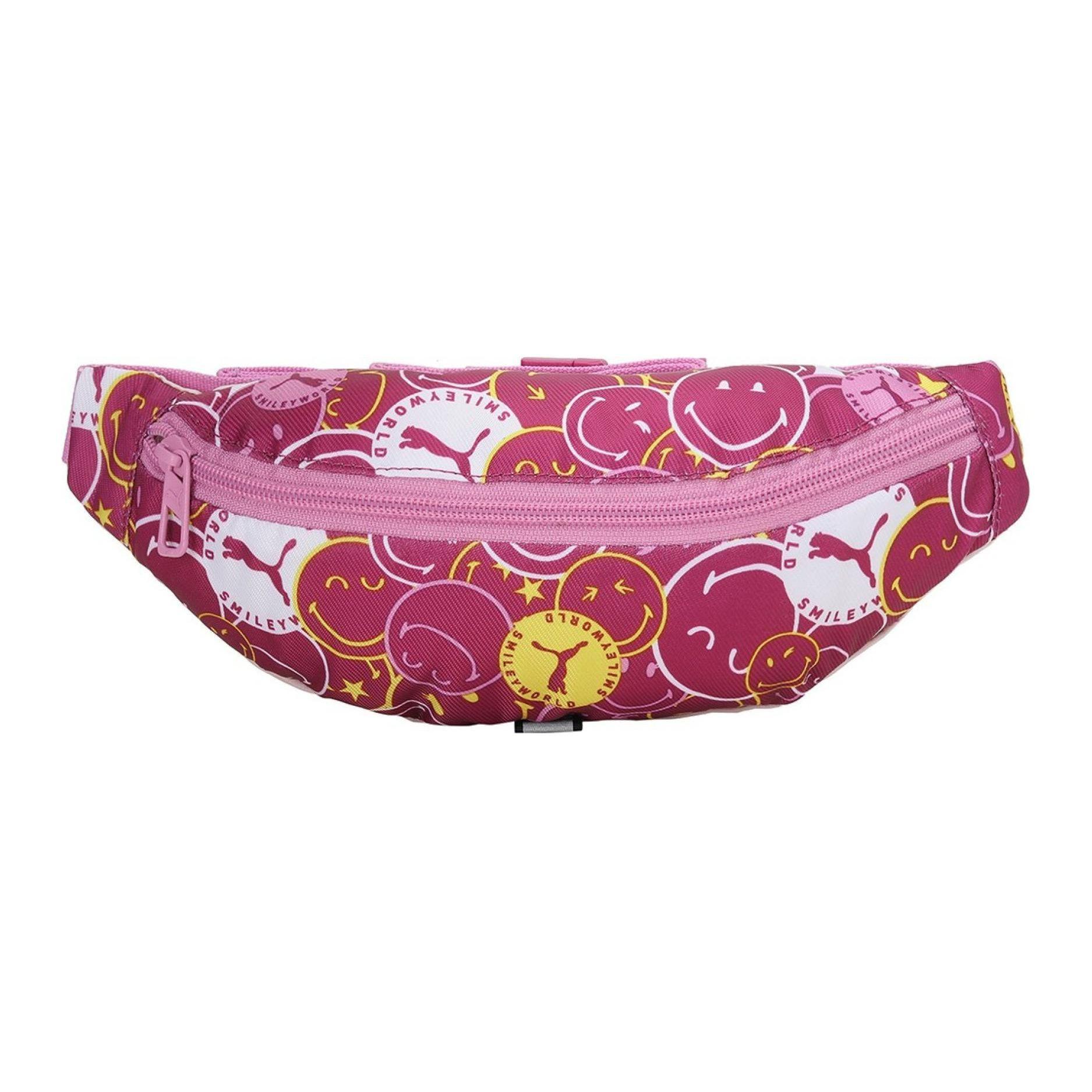Puma X Smileyworld Collaboration Smiley Print Zippered Fabric Shoulder Crossbody Waist Bag Unisex bags Burgundy 078768-02 Burgundy