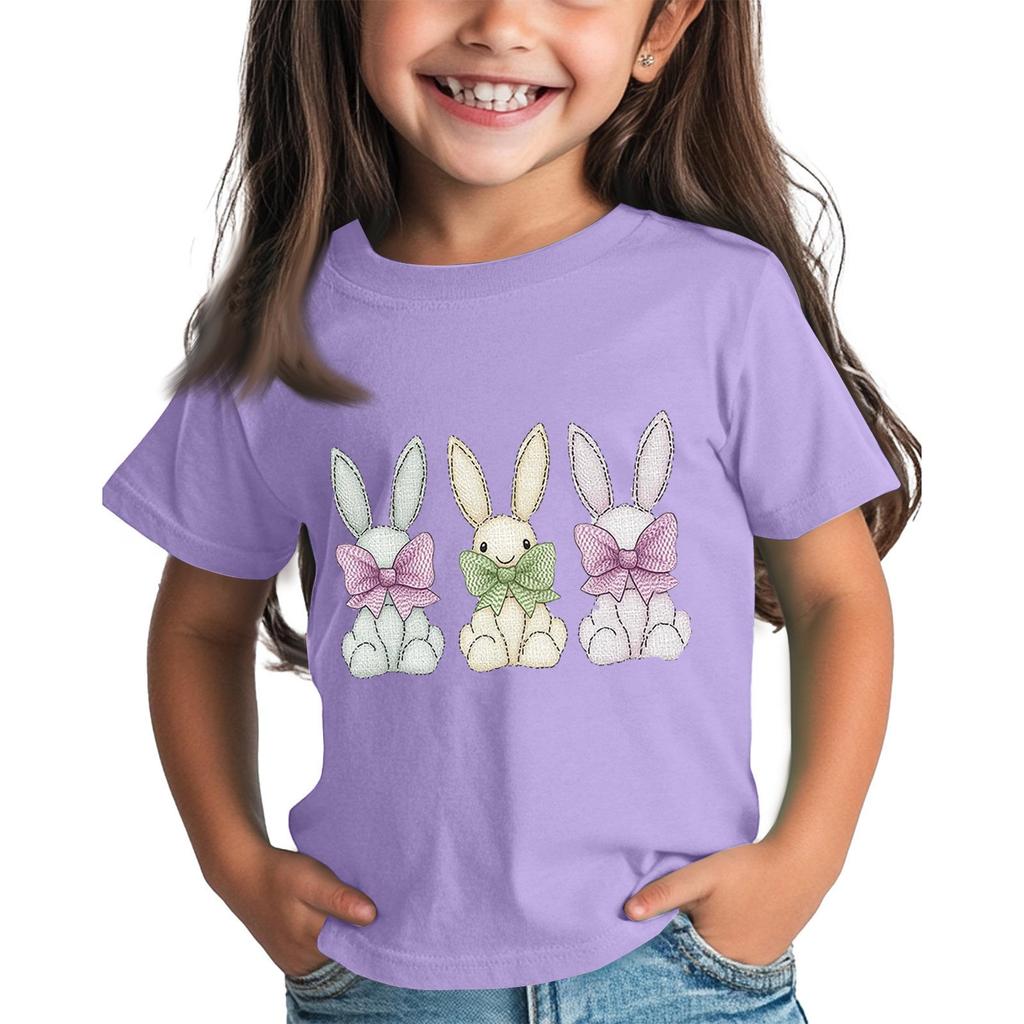 Children's Tops Boys Girls Easter Print Short-sleeved T-shirt Tops Bottoming Shirt
