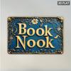 Vintage Rustic Book Nook Metal Wall Sign Floral Gold Letters Home Decor Gift