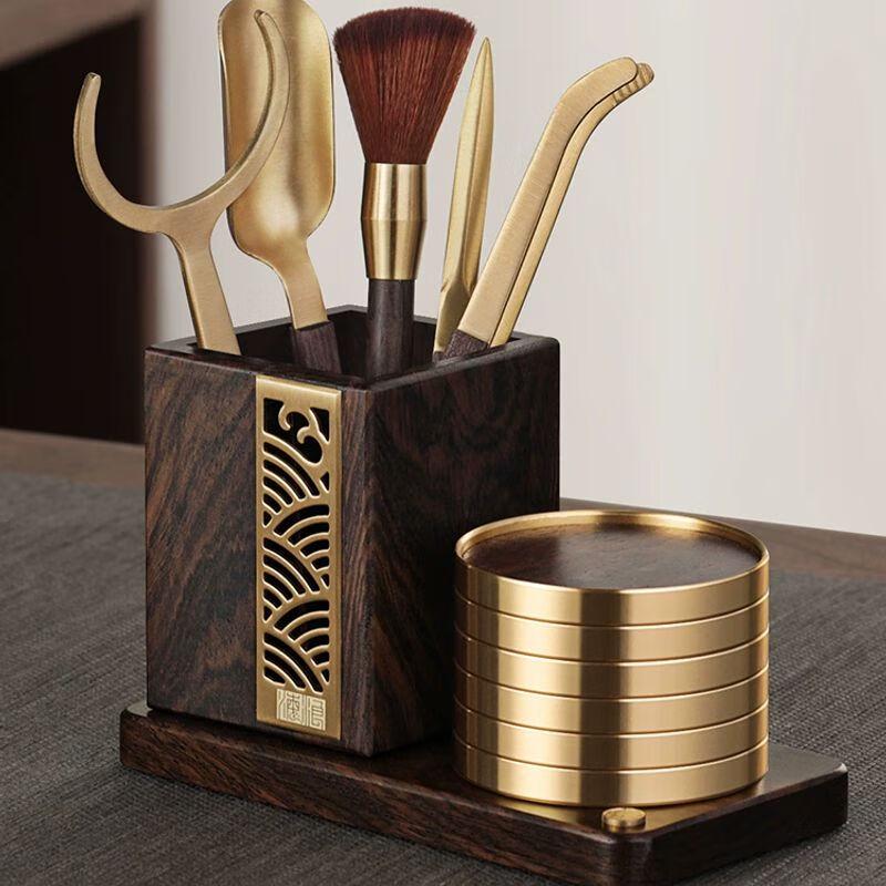 Jia Kang Ming Solid Wood Tea Ceremony Tool Set with Coasters