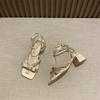 Thick heel elegant satin pearl one-word sandals summer versatile fashion fairy sandals