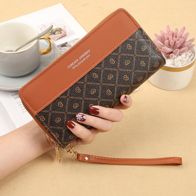 Women's Double Pull Wallet Color Blocked Handheld Bag Card Bag Summer Versatile Fashion Zero Wallet Women's Mobile Phone Bag