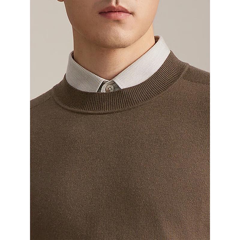 YOUNGOR Men's Wool Blend Seamless Knit Round Neck Sweater