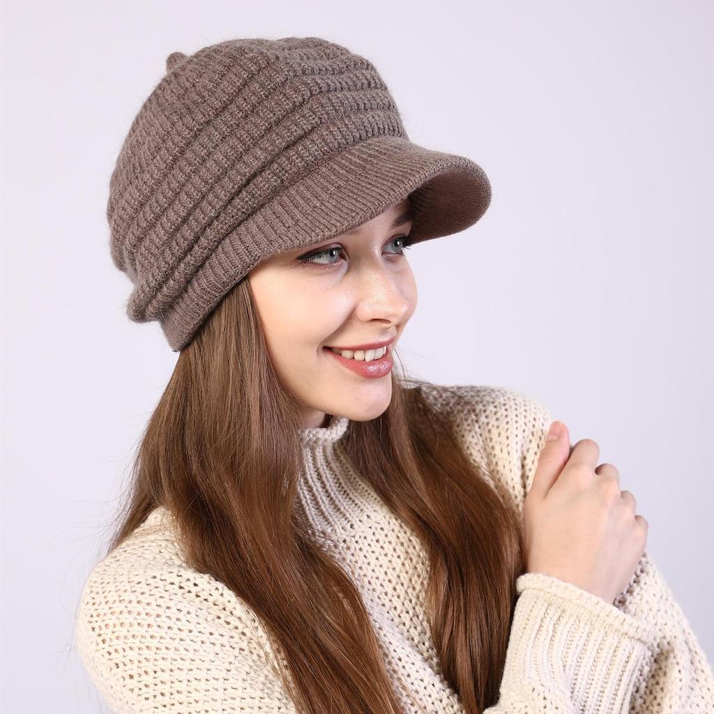 Women's Plush Knitting Soft Rabbit Wool Baseball Hat Beret Warm Cap