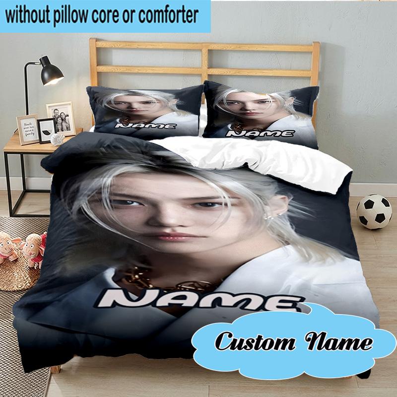 Custom Name 3PCS K-pop Idol Collage Bedding Set, Including 1pc Duvet Cover And 2pcs Pillowcases, Suitable for Dorms and Bedrooms Gift