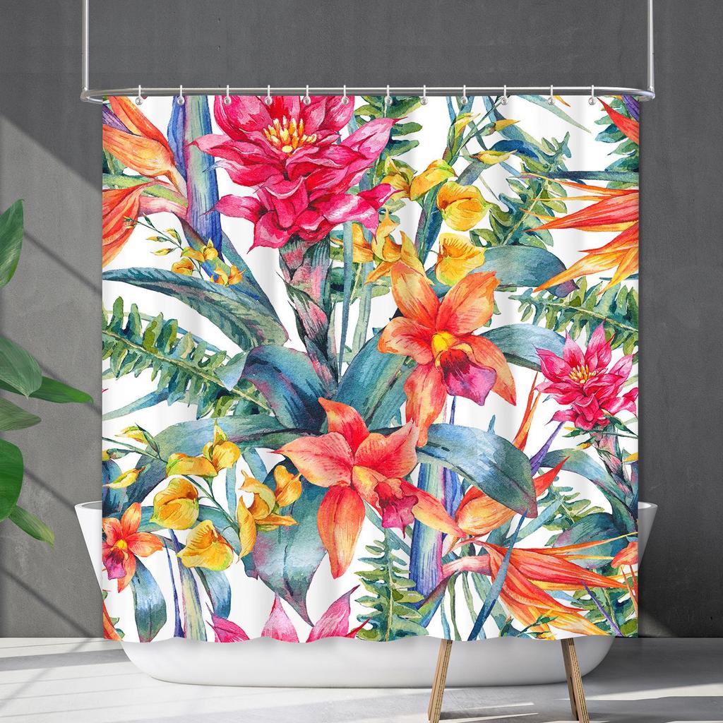 Shower Curtain Waterproof And Mildew-Proof 3D Digital Printing Plant Flower Plant Shower Curtain Bathroom Partition
