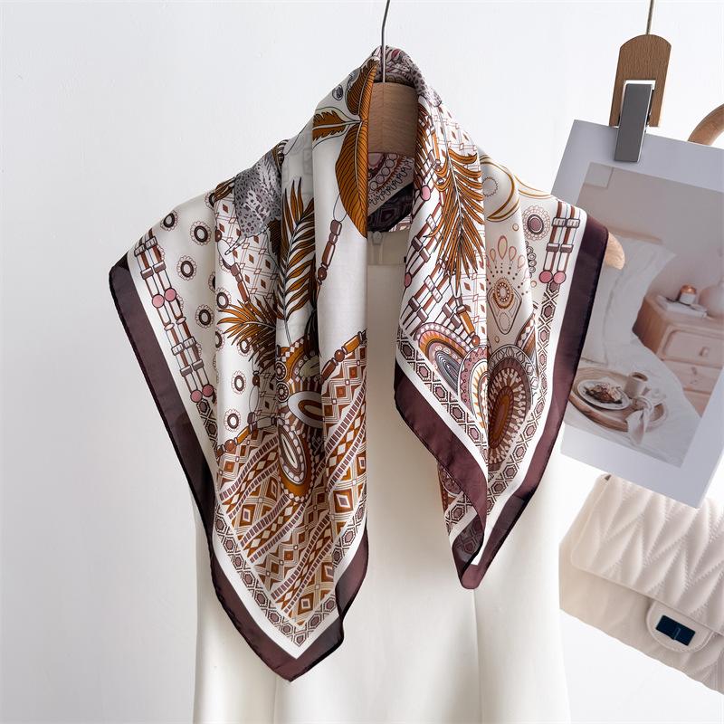 Luxury Brand Silk Square Plaid Scarf Women Satin Neck Hair Tie Band Soft work neckerchife  NEW Hijab Head Female Foulard