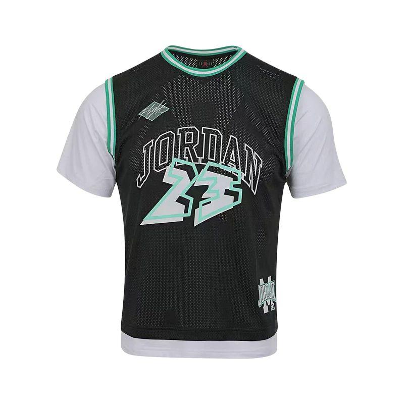 

Jordan T-Shirt Printed Mesh Breathable Fake Two-Piece Sports Short Sleeve Kids tops IW1450-010 S