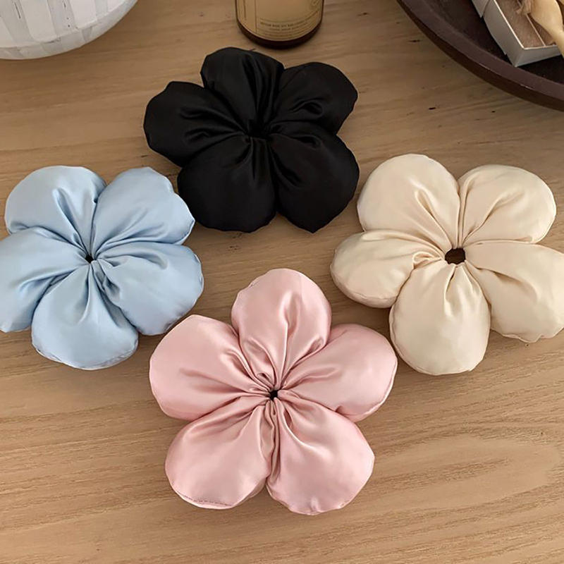 Trendy Oversized Blue Flower Scrunchie Headdress Women Girls Design Rubber Elastic Hair Band Vacation Hair Accessories