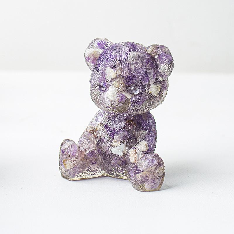 Crystal Resin Bear Desk Ornament With Natural Water Crystals For Home Office Decor