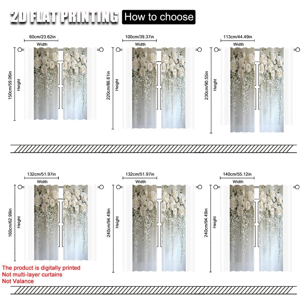 2pcs, Popular Curtains 2D print Elegant White Flowers Polyester Easy Install (without rod) Room Decor Perfect for Bedroom,