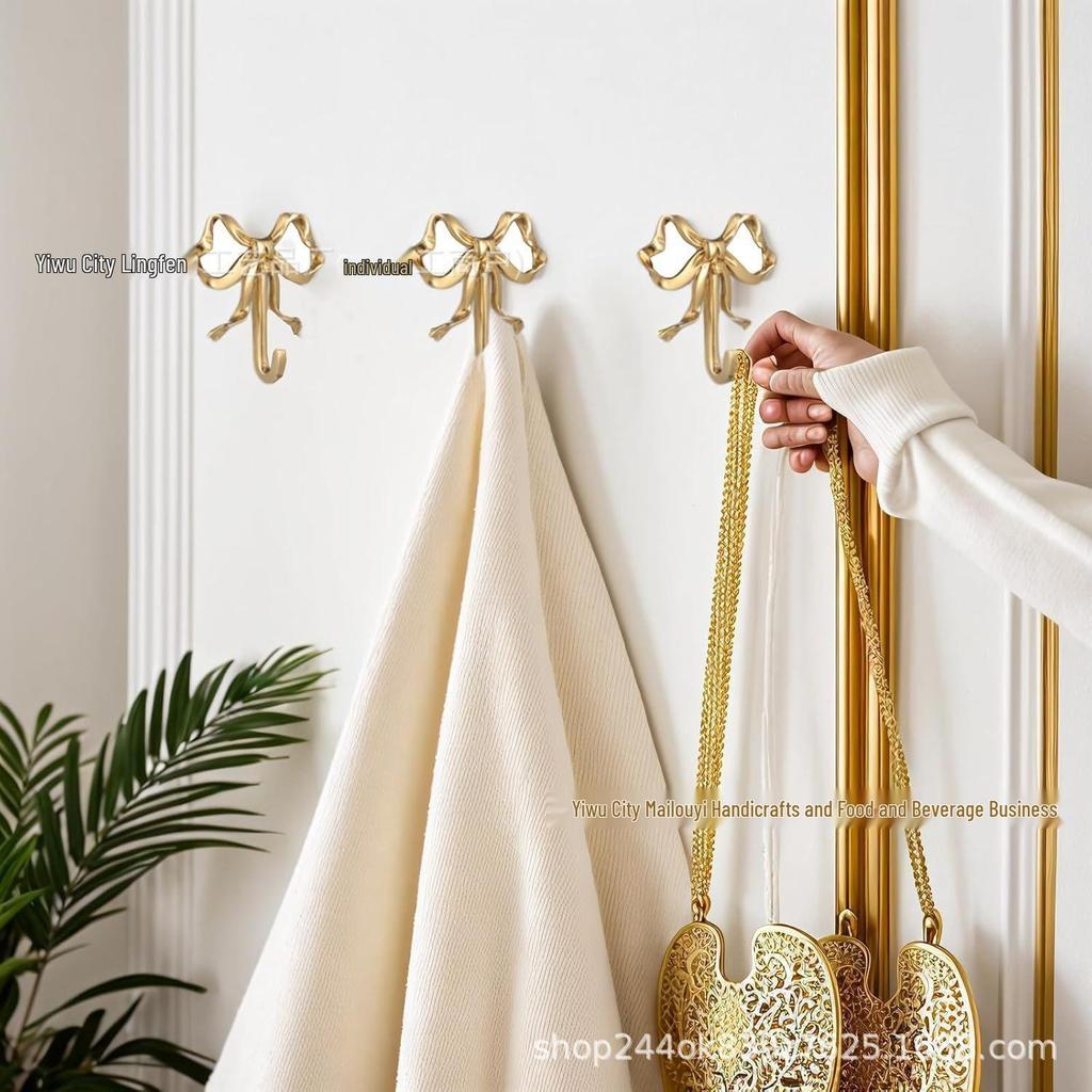 Alloy Bow Wall Hook for Living Room, Bathroom, and Entrance Decoration