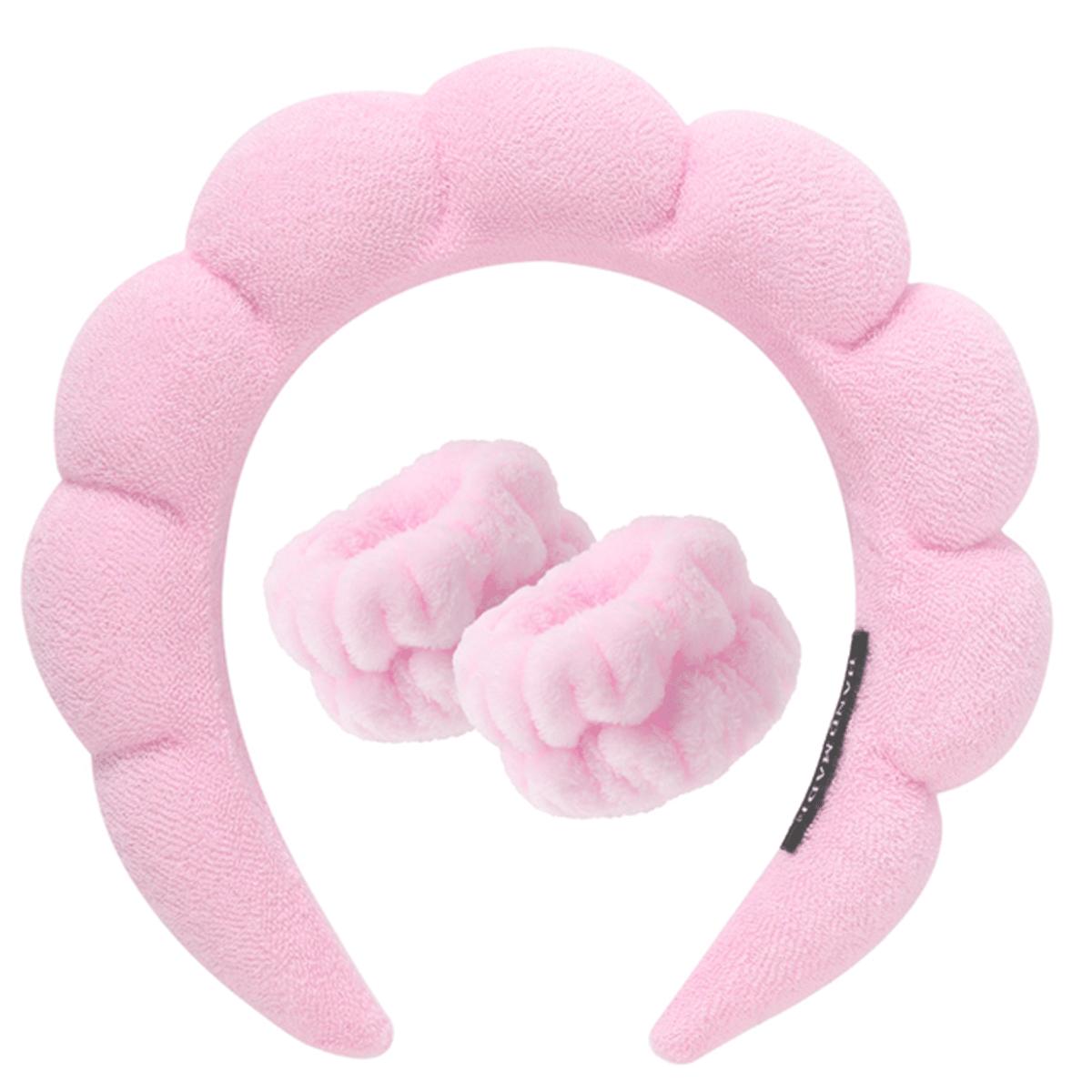 3 stuks/set Gezichtsband en Polsbandjes Spa Hoofdband, Make-up Hoofdband, Gezichtsband, Huidverzorging Hoofdband, Roze Fluweel Pluizige Spons Hoofdband pink