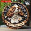 Płaski 2D 20*20cm 1szt. Wzór psa Cavalier King Charles Spaniel "Siedź, Machaj, Kochaj", Okrągła ozdoba, Idealny wysokiej jakości drewniany prezent dla miłośników psów, Nie wymaga elektryczności