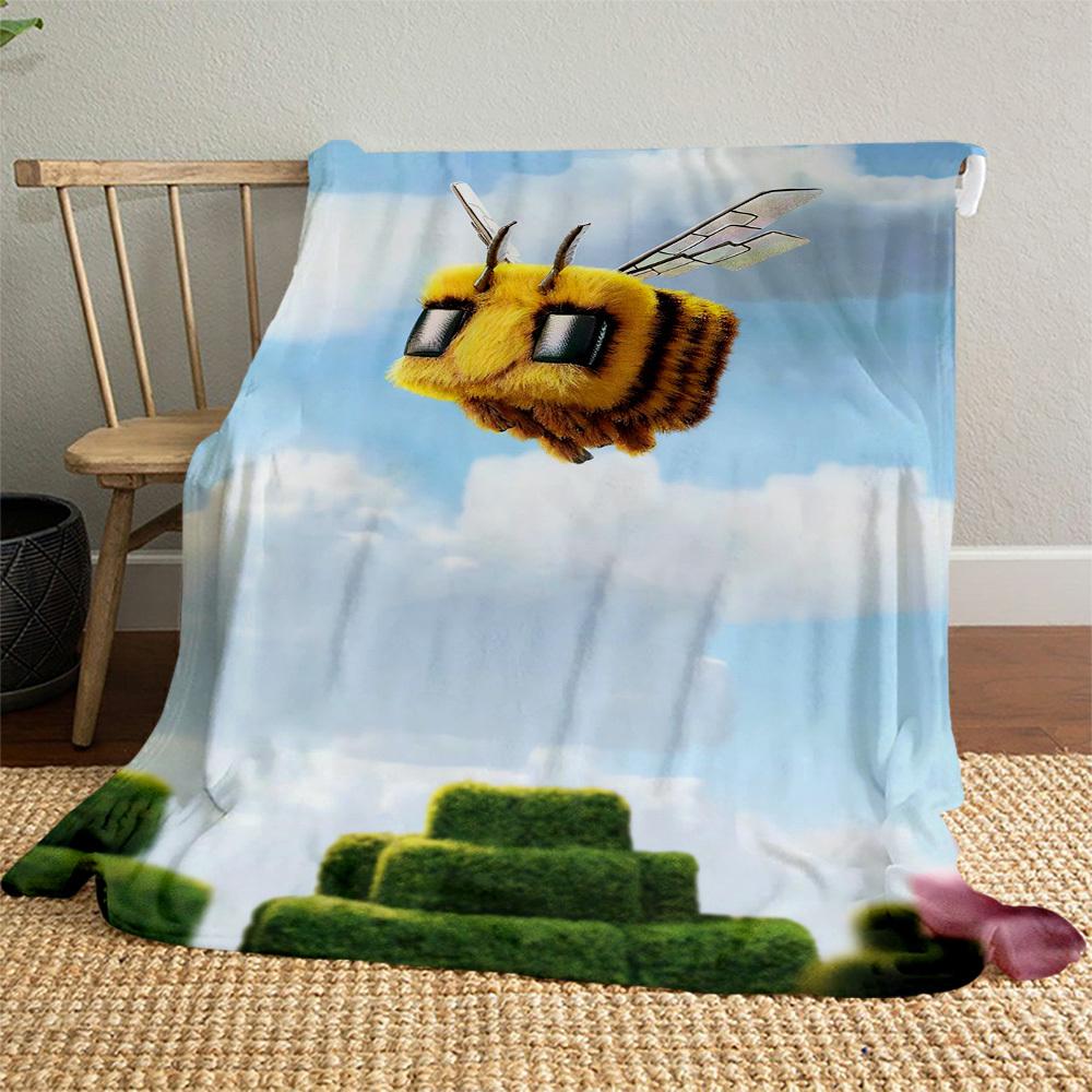 1pc Bee World Theme Design Flannel Blanket - 3D Printed Soft Warm, All-Season Lightweight Throw for Camping Travel Bed-080706