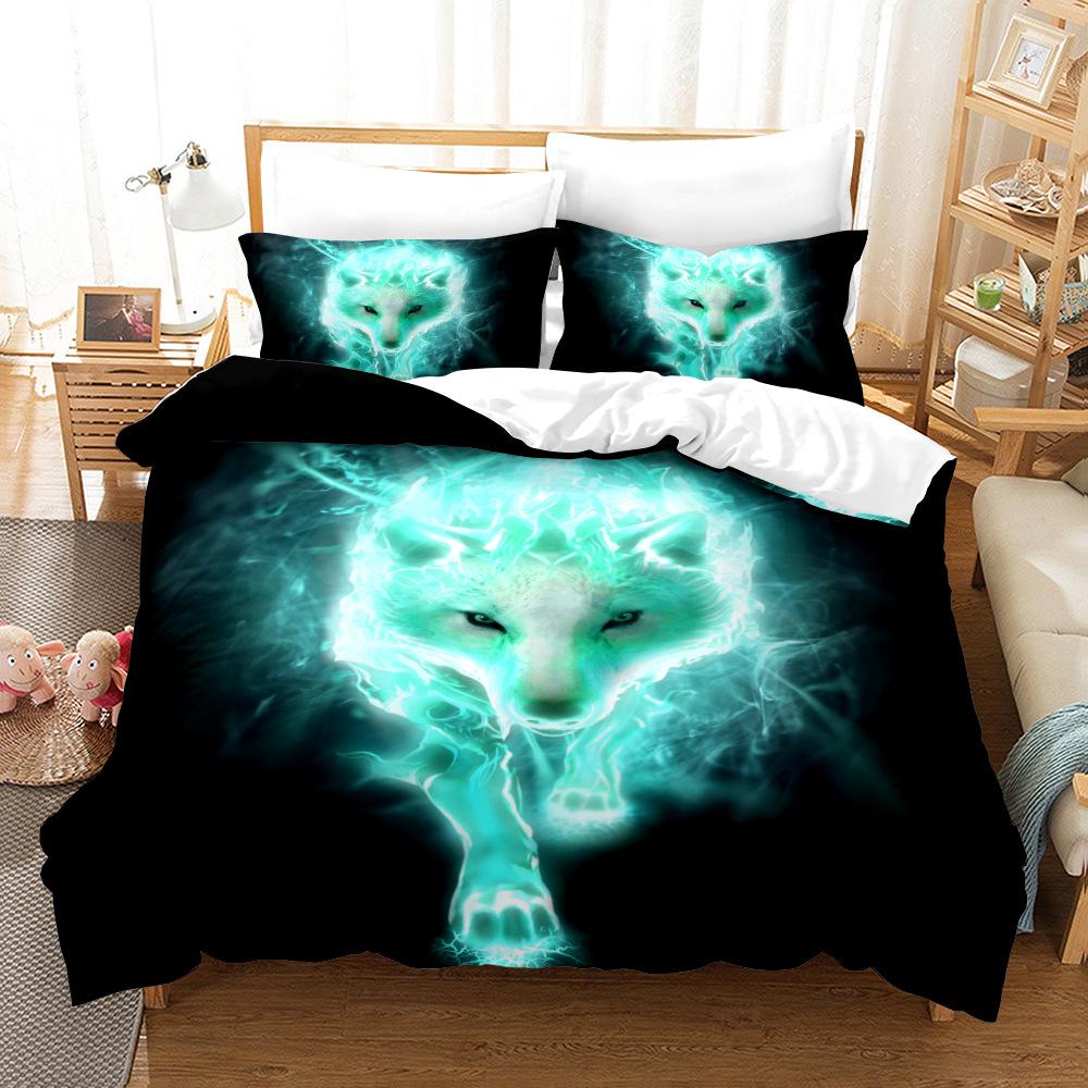 3D vlčí vzor Povlak na přikrývku Sada ložního prádla Povlak na přikrývku Povlak na polštář 2 nebo 3 manželská postel Jednolůžko v plné velikosti Měkký omyvatelný zip Domácí dekorace